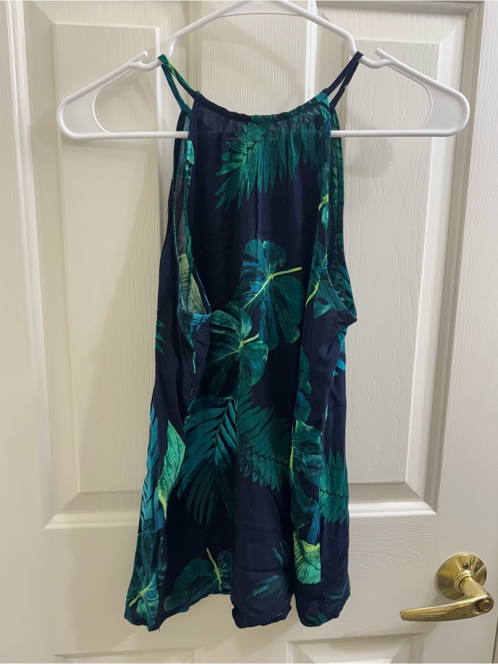 Navy Tropical Leaf Print Halter Tank